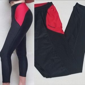 VINTAGE 80s Reebok Black Red Colorblock Sport Mesh Ankle Cropped Tights